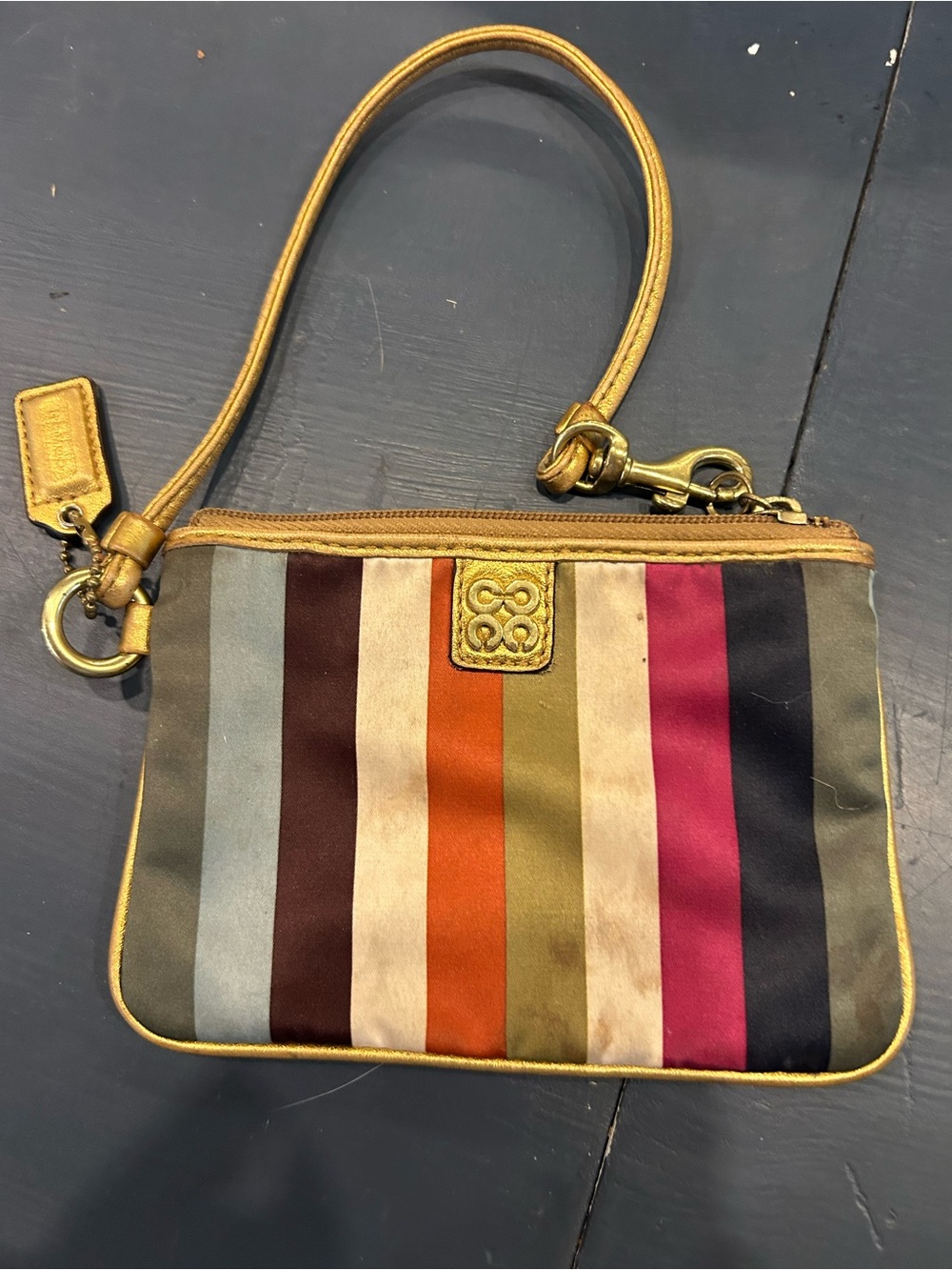 Coach Striped Wristlet in Blue, Brown, Orange, Cream, Green, Pink & Black